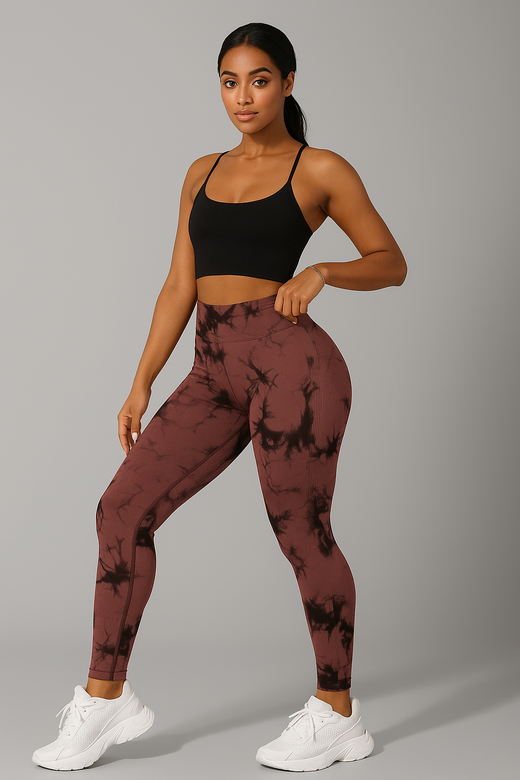 Leggings Push up imprimé marbré taille haute femme, coloris Marron