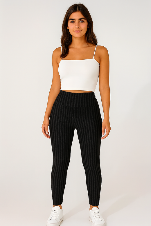 Legging polaire côtelé femme taille haute – confort thermique et style cosy, coloris Noir