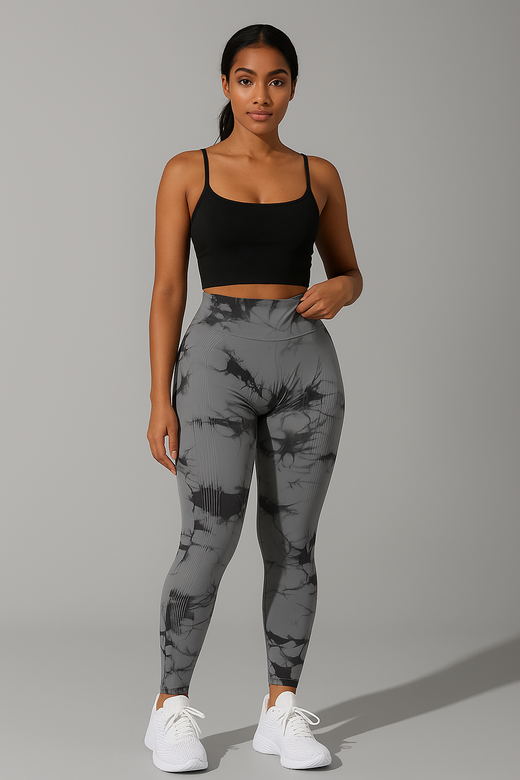 Leggings Push up imprimé marbré taille haute femme, coloris Gris