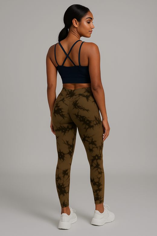 Leggings Push up imprimé marbré taille haute femme, coloris Café