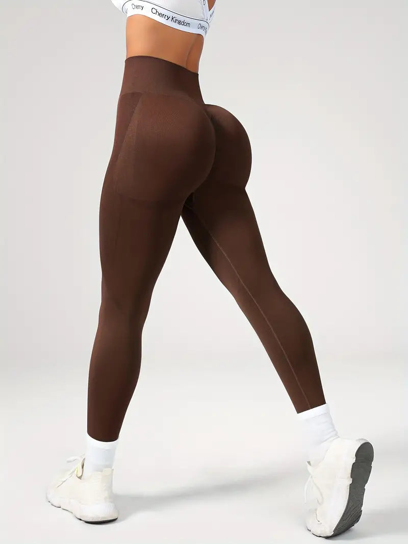 Legging Sans Couture Taille Haute, coloris Marron