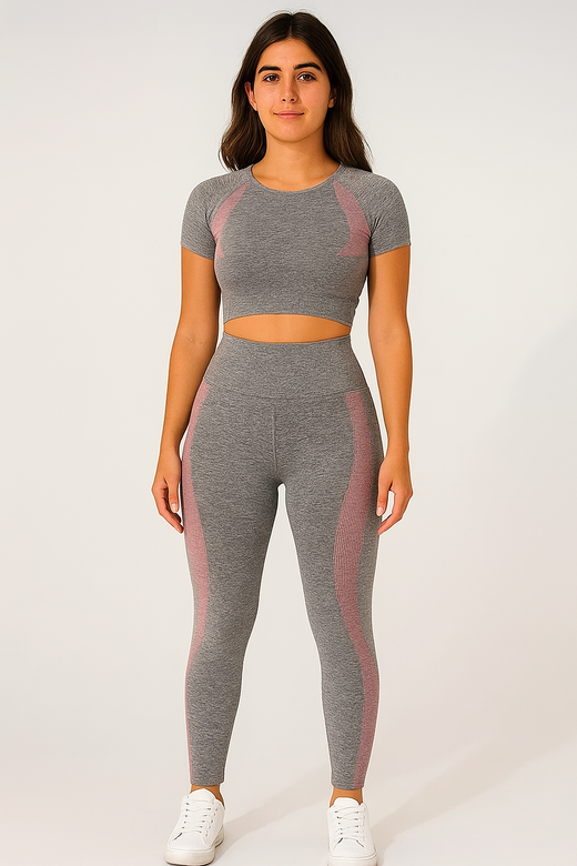 Ensemble de Sport Sans Couture - 2 pièces, coloris Gris