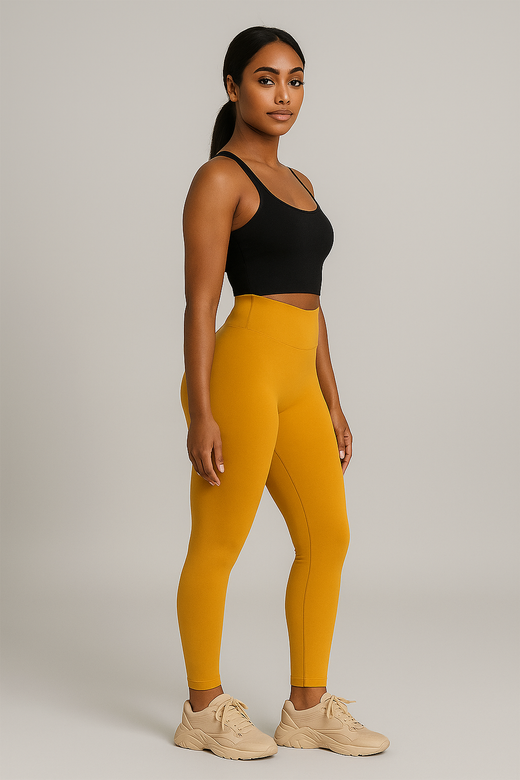 Legging push up femme taille haute effet seconde peau, coloris Jaune
