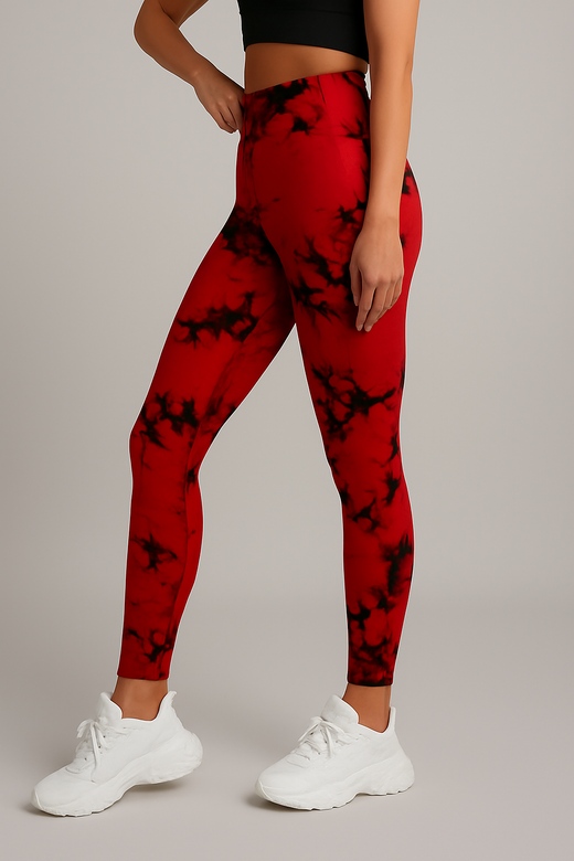 Leggings Push up imprimé marbré taille haute femme, coloris Rouge