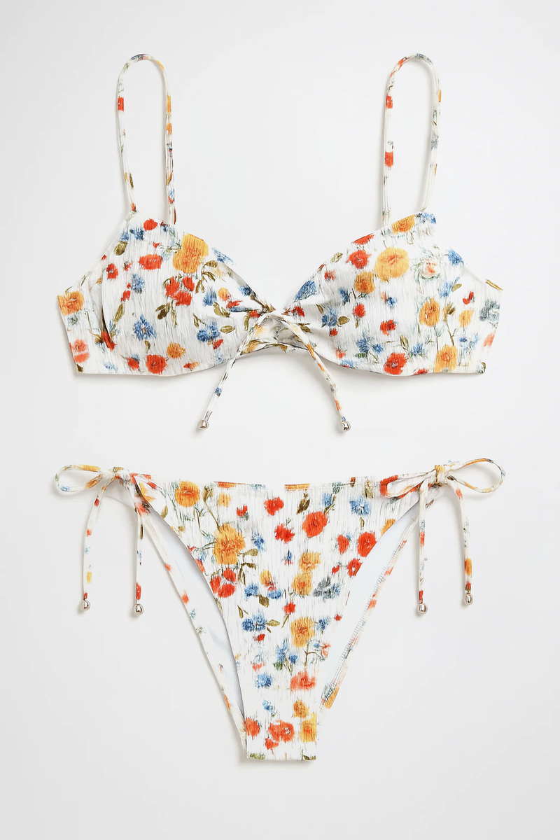 Bas De Maillot De Bain Moutarde Imprimé Hibiscus À Nouer Sur Les Côtés | Maillots De Bain