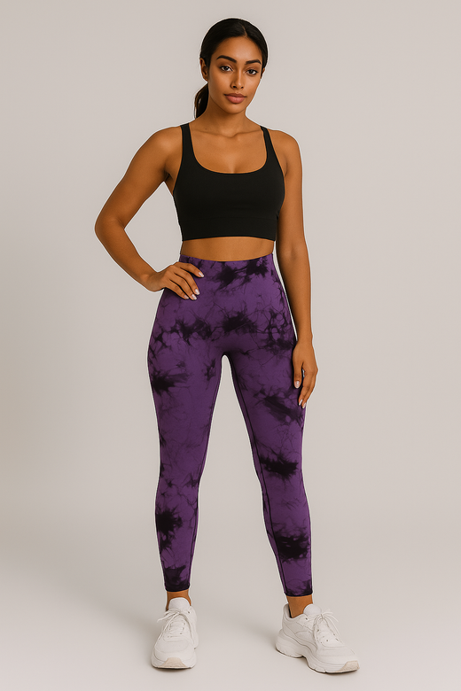 Leggings Push up imprimé marbré taille haute femme, coloris Violet