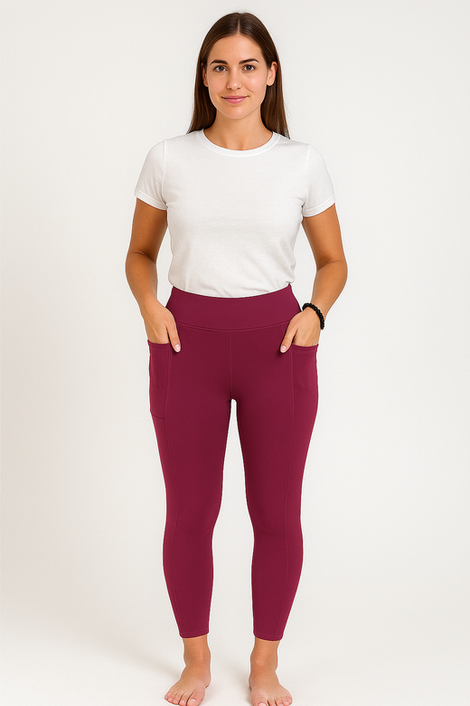 Legging polaire femme taille haute avec poche – doublé chaud hiver, coloris Rose