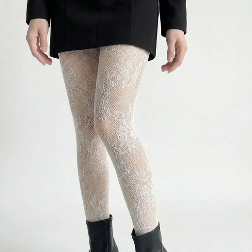 Collant Voile Fantaisie Effet Dentelle (Taille Unique), coloris Blanc