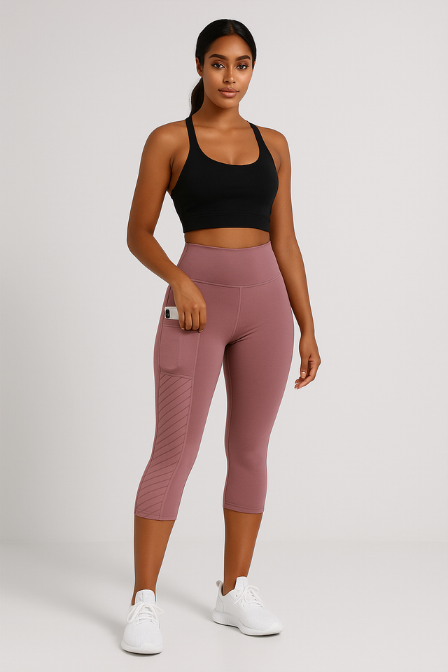 Legging de sport court taille haute avec poche latérale, coloris Rose