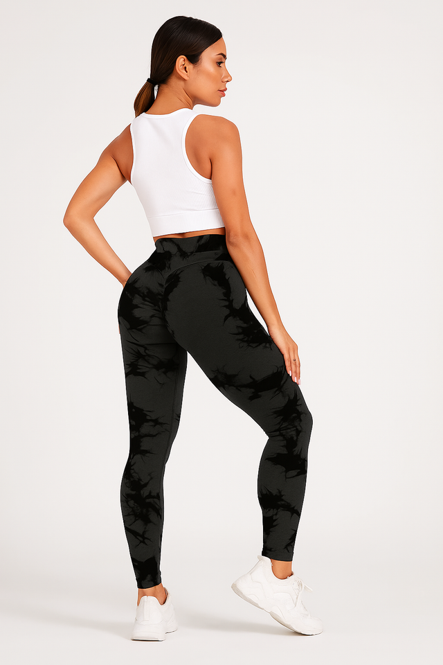 Legging anti-cellulite gainant motif marbré – Push-up sculptant et confortable, coloris Noir