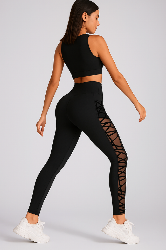Legging anti cellulite gainant avec détails transparents et poche, coloris Noir