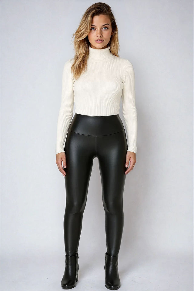 Legging en simili-cuir polaire