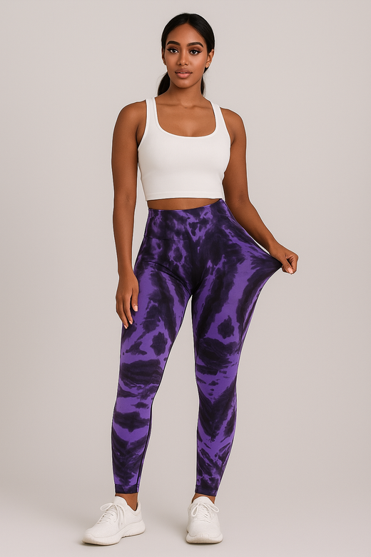 Legging push up femme imprimé tie and dye effet galbant, coloris Violet