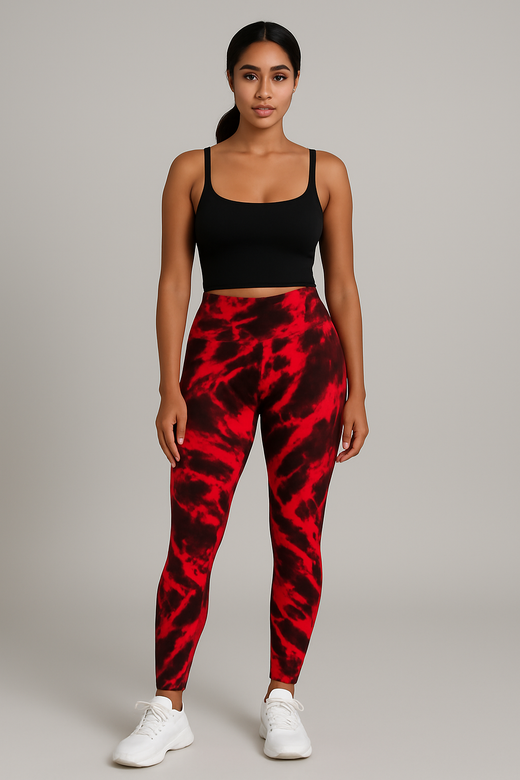 Legging push up femme imprimé tie and dye effet galbant, coloris Rouge