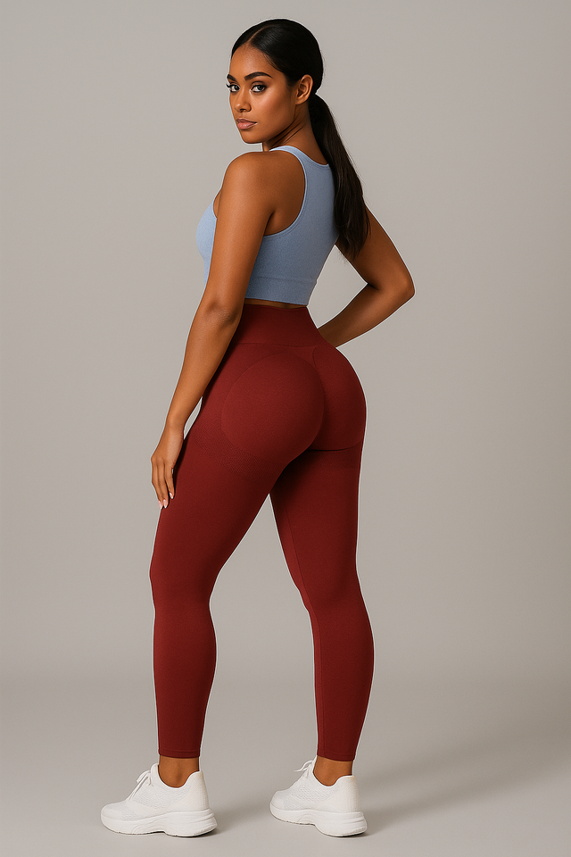 Legging push up sculptant femme taille haute sans couture, coloris Rouge