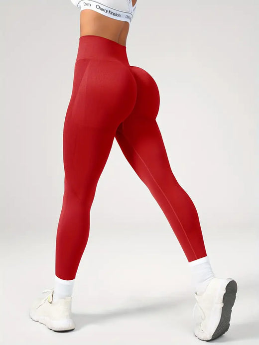 Legging Sans Couture Taille Haute, coloris Rouge