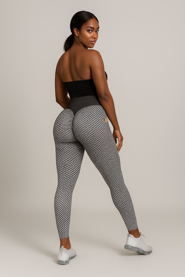 Legging anti-cellulite push-up alvéolé avec poche, coloris Gris