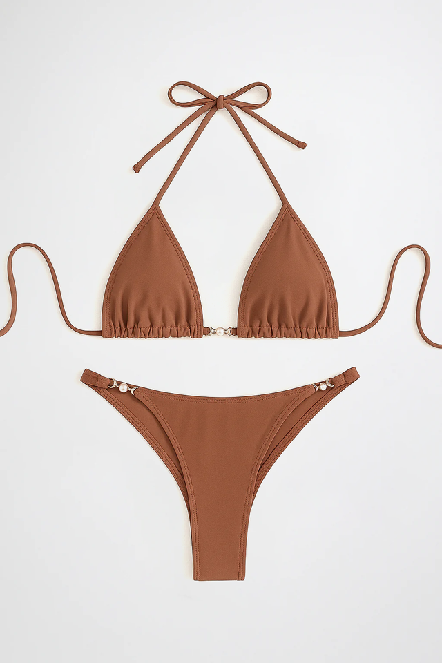 Maillot de bain 2 pièces femme triangle bijou doré
