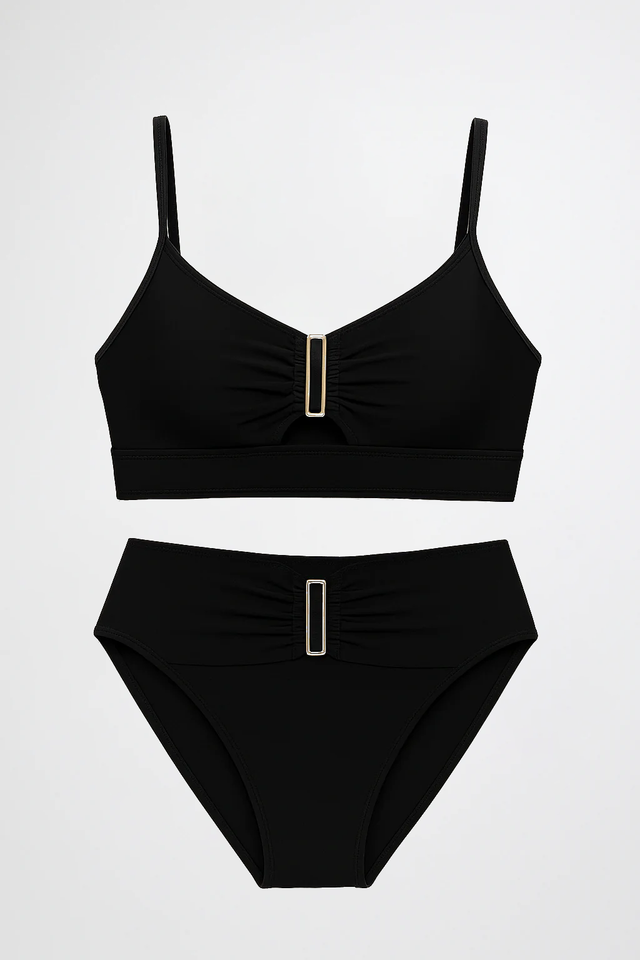 Maillot de bain 2 pièces taille haute avec boucle effet sculptant