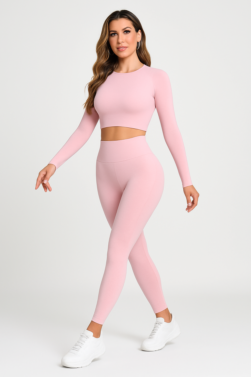 Ensemble de sport femme - 2 pièces manches longues, coloris Rose