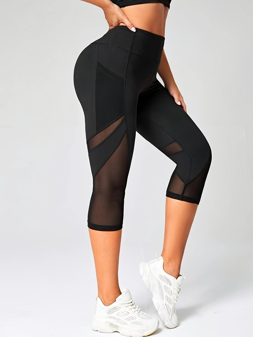 Legging sport femme taille haute gainant respirant, coloris Noir