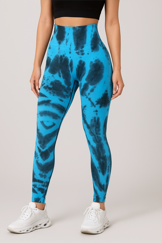 Legging push up femme imprimé tie and dye effet galbant, coloris Bleu