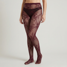 Collant Voile Fantaisie Effet Dentelle, coloris Bordeaux