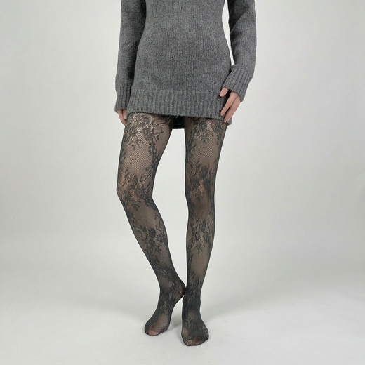 Collant Voile Fantaisie Effet Dentelle (Taille Unique), coloris Gris